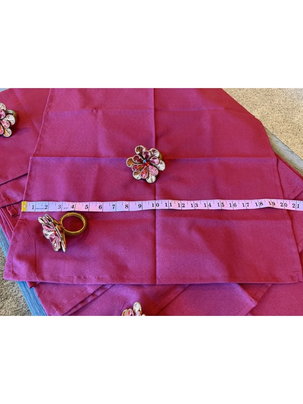 NEW Set of 12 Burgundy Cloth Napkins 20x20 & 6 Floral Gold Napkin Rings